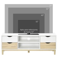 HOMCOM Mueble TV de Salón Mesa para Televisores de hasta 55" con Estantes y 4 Cajones 120x40x44,5 cm Blanco y Roble(m-6)