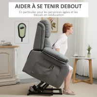 HOMCOM Fauteuil releveur électrique pour personne âgées revêtement synthétique repose-pied télécommande et 2 pochettes gris(m-6)