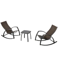 Outsunny Rattan-Schaukelstuhl Bistroset 3 teilige 2 Stühle 1 Tisch Aluminium Komfort UV-Beständig für Gärten Terrassen Pools patio(m-10)