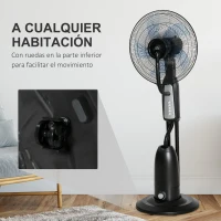 HOMCOM Ventilador Nebulizador 90W de Pie Oscilante y Silencioso con 3 Velocidad y 5 Aspas Ruedas Tanque de 2,8 L Ø44,5x120 cm Negro(m-7)