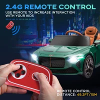HOMCOM Bentley Bacalar Licensed 12V Kids Electric Car, with Remote Control, Horn, Lights, Music, Suspension Wheels, Green(m-5)