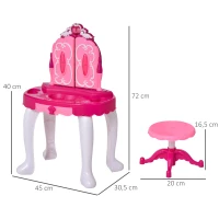 HOMCOM Kinderschminktisch Frisiertisch mit Hocker Musik Licht Mädchen Kosmetik Spiegel Fuchsie+Weiß(m-3)