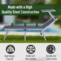 Outsunny Aluminium Foldable Sun Lounger, Outdoor Adjustable Backrest Reclining Chaise Lounge Chair with Sun Roof, Grey(m-5)