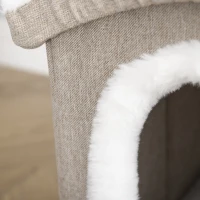 PawHut Casa Plegable para Gatos Interior Cueva para Gatos Grande con Tapa Extraíble Cojines 2 Entradas y Ventana Taburete para Gatos 63,5x37x40 cm Beige(m-8)