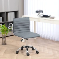 HOMCOM Armless Task Desk Chair, Swivel Office Chair with Faux Leather, Adjustable Seat Height, Chrome Base, Wheels for Home, Light Grey(m-2)