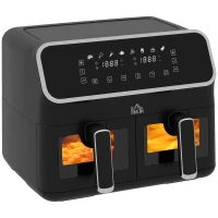 HOMCOM 8L Dual Basket Air Fryer, 80-200℃, with Sync Function - Black/Silver(m-1)