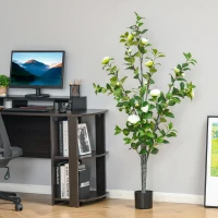 HOMCOM Pianta Finta Albero Camelia con Vaso e 25 Fiori per Interno ed Esterno, Altezza 150cm(m-8)