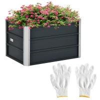 Outsunny 108L Raised Garden Bed, Galvanized Steel Elevated Planter Box w/ Installation Gloves for Backyard, Patio to Grow Vegetables, Herbs, and Flowers, 66 x 47 x 40cm, Grey(m-1)