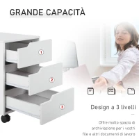 HOMCOM Cassettiera da Ufficio a 3 Cassetti con Maniglie a Scomparsa, in Legno e Metallo, 40x50x57.5 cm, Bianco(m-4)