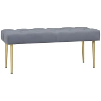 HOMCOM Sitzbank im Tufting-Design, Bezug in Samtoptik, Stahlbeine, hellgrau, 115 x 46 x 49 cm(m-10)