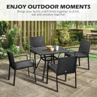 Outsunny Five-Piece Garden Dining Set, with Rattan Seat Chairs and Cushions - Black(m-4)