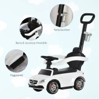 HOMCOM Macchina Cavalcabile per Bambini 12-36 Mesi con Maniglione e Barre di Sicurezza Rimovibili, Licenza Mercedes, Bianca(m-5)