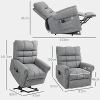 HOMCOM Rise and Recline Electric Massage Armchair - Grey(m-3)