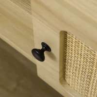 HOMCOM Meuble TV 2 portes cannage en rotin 2 niches avec 2 passe-câbles - pieds métal noir 150 x 39 x 48,3 cm naturel(m-9)
