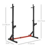 HOMCOM Langhantelständer, höhenverstellbar 77-122 cm, bis 150 kg, rutschfeste Gummifüße, Stahl, Rot+Schwarz(m-3)