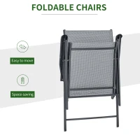 Outsunny Garden Patio 5pcs Dining Set Outdoor Furniture 4 Folding Chairs, Glass Top Table with Parasol Hole, Texteline Seats Grey(m-6)