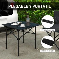 Outsunny Mesa de Camping Plegable y Portátil con Parte Superior Enrollable y Estructura Metálica Carga 30 kg 52x52x52 cm Negro(m-4)
