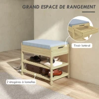 HOMCOM Banc meuble à chaussures pour entrée avec 2 étagères à lattes en bambou et 1 tiroir 55 x 35 x 46 cm naturel(m-4)