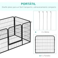 PawHut Parque para Mascotas Rectangular Jaula para Perros 4 Vallas de Metal con Puerta y Doble Cerradura Cerca de Entrenamiento 125x80x70 cm Negro(m-4)
