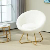 HOMCOM Faux Fur Accent Chair with Golden Metal Legs, Upholstered Comfy Tub Chair with Non-Slip Footpads, Seat Cushion for Bedroom, Living Room and Office, White(m-2)