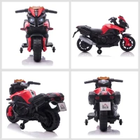 HOMCOM Moto Eléctrica para Niños de 18-48 Meses 6V con Faros Bocina 2 Ruedas de Equilibrio 88,5x42,5x49 cm Rojo y Negro(m-8)