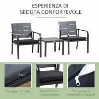Outsunny Set da Giardino 3 Pezzi con Tavolino e 2 Sedie con Cuscini, Acciaio e Plastica, Grigio Scuro(m-6)