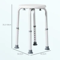 HOMCOM Tabouret de Douche réglable en Hauteur siège de Douche Ergonomique Pieds antidérapants Charge Max. 136 Kg alu HDPE Blanc(m-3)