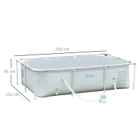 Outsunny Piscine Tubulaire Hors Sol rectangulaire Cadre en métal avec Filtre 252L x 152l x 65H cm Gris(m-3)