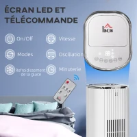 HOMCOM Rafraîchisseur d'air/ventilateur colonne/humidificateur/purificateur 4 en 1 - oscillant - timer, 3 modes, 3 vitesses - télécommande réservoir 5L avec 4 blocs réfrigérants(m-9)