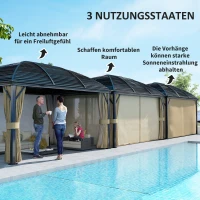 Outsunny Tuinpaviljoen, Feesttent, Evenemententent, 4 x Dubbele Zijwanden, Waterdicht, 2 Lantaarnhaken, ca. 4 x 3 x 2,8 m, Bruin(m-4)