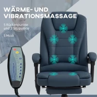 Vinsetto Massage-Bürostuhl, 7 Vibrationspunkte, verstellbare Fußstütze & Lehne, bis 120 kg, Lederoptik, Blau(m-4)