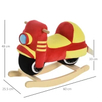 HOMCOM Cavallo a Dondolo per Bambini 18-36 Mesi a Forma di Moto, Cavallo per Bambini Cavalcabile in Legno e Peluche, Suoni Realistici, Max. 40kg, Rosso e Giallo(m-3)