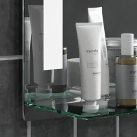 kleankin Espejo de Baño con Luces LED 70x50 cm Interruptor Táctil Iluminación Regulable y Estante de Vidrio Plata(m-8)