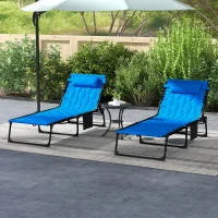 Outsunny Set of Two Sun Loungers, with Five-Position Reclining Backs - Blue(m-2)