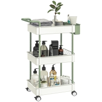 HOMCOM Rollwagen, 3 Etagen, Hängekorb, Schiebegriff, 4 Rollen, Metallrahmen, Weiß, 50 x 29,4 x 77cm