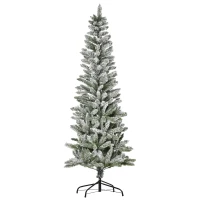 HOMCOM Árbol de Navidad Nevado Artificial 180 cm con 394 Ramas Ignífugas de PVC Apertura Automática Base Plegable y Soporte de Acero Decoración Interior Ø60x180 cm Verde y Blanco(m-10)