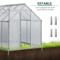 Outsunny Invernadero Policarbonato Aluminio de Jardín 190x253x199 cm 4,8m² Caseta de Exterior con Base Puerta Corredera y Tragaluce para Cultivo Plantas Semillas Transparente(m-6)