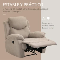 HOMCOM Sillón Relax Reclinable Manual con Reposabrazos y Reposapiés Carga 150 kg para Salón Dormitorio Beige(m-7)
