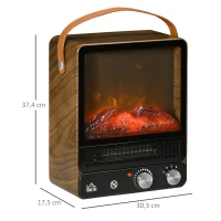 HOMCOM Elektrokamin, realistisches Feuer, 2 Heizmodi bis 50° C, Überhitzungsschutz, Walnussoptik, 30,3 x 17,5 x 37,4cm(m-3)