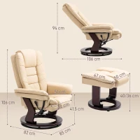 HOMCOM Faux Leather 135° Reclining Chair and Footstool - Beige(m-3)