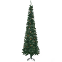 HOMCOM Árbol de Navidad 225 cm de 706 Ramas Árbol de Navidad Estrecho Forma de Lápiz con 56 Piñas Base Plegable Verde