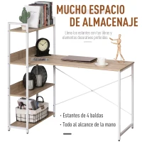HOMCOM Mesa de Ordenador Multifuncional Escritorio Estilo Industrial Vintage con 4 Estantes para Despacho Casa Estudio 120x70x120 cm Blanco Roble(m-5)