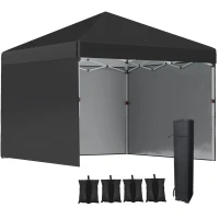 Outsunny 3 x 3 (M) Pop Up Gazebo Event Shelter, Height Adjustable Party Tent with 3 Sidewalls, Weight Bags and Wheeled Bag(m-1)