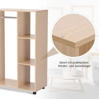 HOMCOM Kleiderschrank auf Rollen, mobile Garderobe, Garderobenschrank, Rollbarer Kleiderständer, 80 x 40 x 128 cm, Natur(m-7)