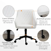 Vinsetto Silla de Oficina Basculante de Cuero PU con Altura Ajustable para Dormitorio Estudio 59x60x90-100 cm Blanco(m-7)