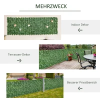 Outsunny Künstlicher Hecken Sichtschutz, UV Geschützt Sichtschutz, Grün Balkon Sichtschutz, Zaun Sichtschutzgitter mit Blättern, Hecken Zaun, WandKünstliche 300 x 100 cm für Garten Hochzeit(m-5)