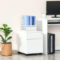 Vinsetto 2-Drawer Vertical File Cabinet, Lockable Steel Filing Cabinet with Pencil Tray and Hanging Bar for A4, Letter, Legal-sized Files, Fully Assembled Except Casters, White(m-2)