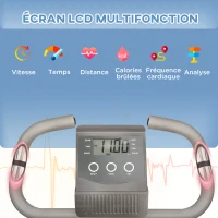 HOMCOM Vélo d'appartement pliable, vélo d'exercice, home traîner pour adultes, 8 niveaux de résistance magnétique, capteurs pouls main, écran LCD multifonction, selle réglable, acier, gris, argenté(m-4)