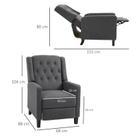 HOMCOM Wingback Recliner Chair for Home Theater, Button Tufted Microfibre Cloth Reclining Armchair with Leg Rest, Deep Grey(m-3)