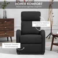 HOMCOM Relaxsessel, verstellbar 135°, ausziehbare Fußstütze, gepolsterte Lehnen, Leinen-Polyester, Schwarz(m-4)